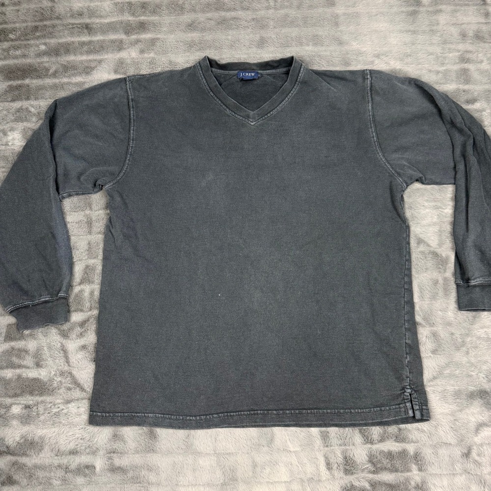J.Crew Mens Vintage V-Neck Sweatshirt Faded Black 100% Cotton Made in USA Small